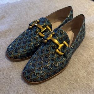 Boden Iris Blue Brocade Horsebit Loafers